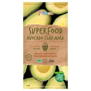 7th Heaven Superfood Avocado Clay Mask, Brightening and Exfoliating Mask with Avocado and Walnut for a Deep Pore Cleanse - Suitable for All Skin Types, 10g