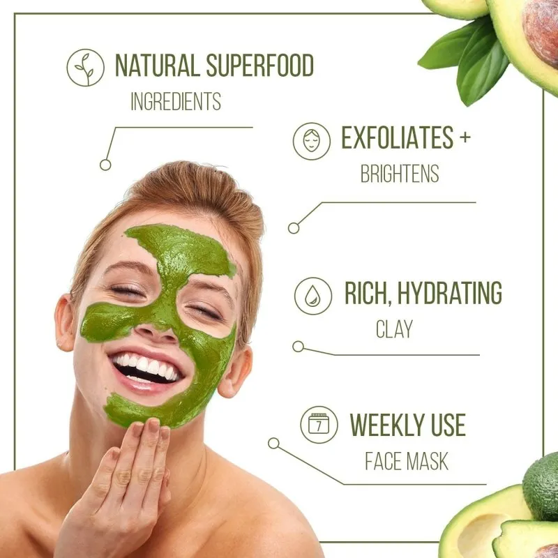 7th Heaven Superfood Avocado Clay Mask, Brightening and Exfoliating Mask with Avocado and Walnut for a Deep Pore Cleanse - Suitable for All Skin Types, 10g