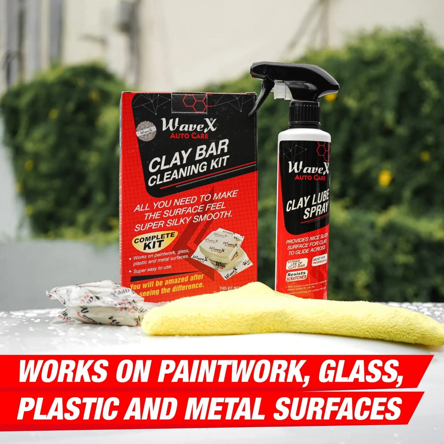 Clay Bar Kit (2 Bars 100grm Each, 1 Clay Lube 350ml, 1 Microfiber Cloth)
