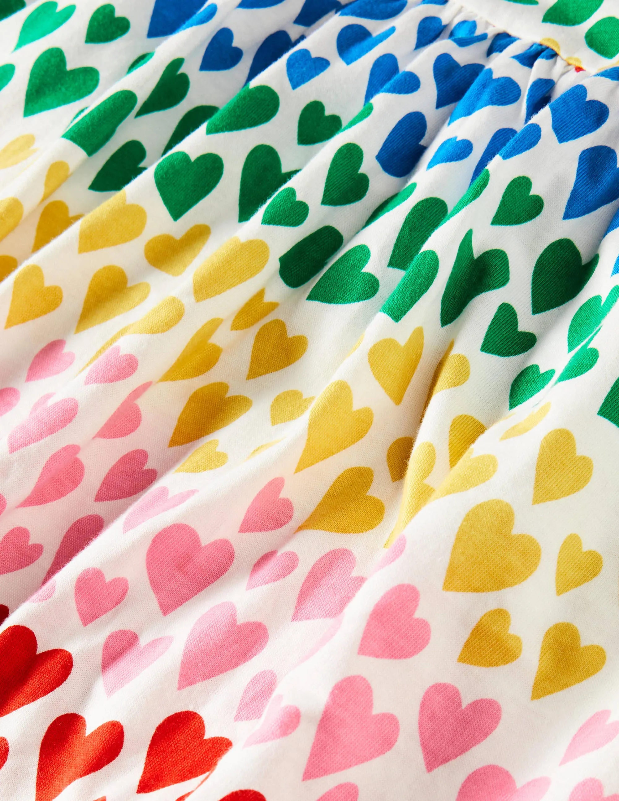 Long Sleeve Fun Jersey Dress-Multi Rainbow Hearts