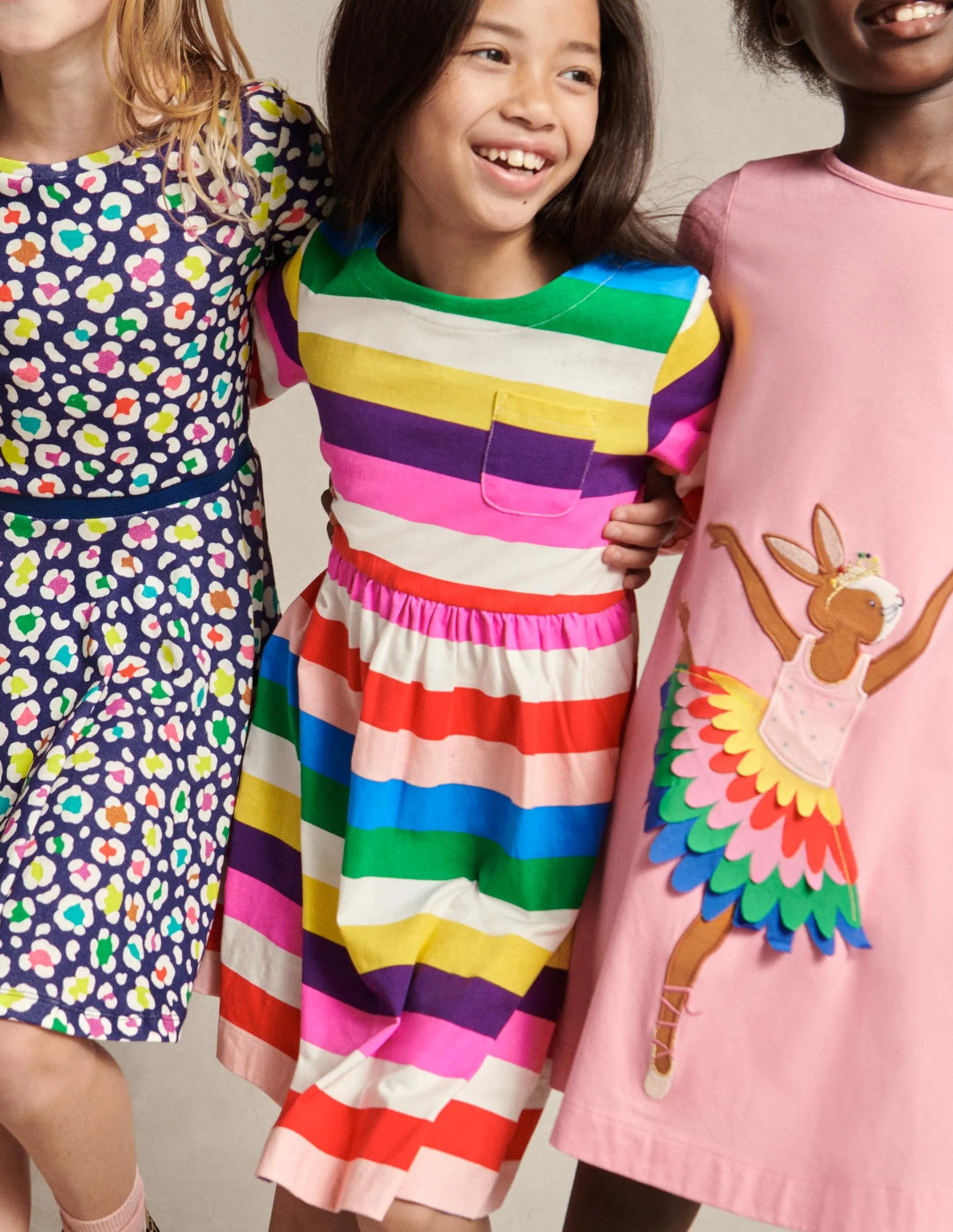 Long Sleeve Fun Jersey Dress-Multi Rainbow Stripe