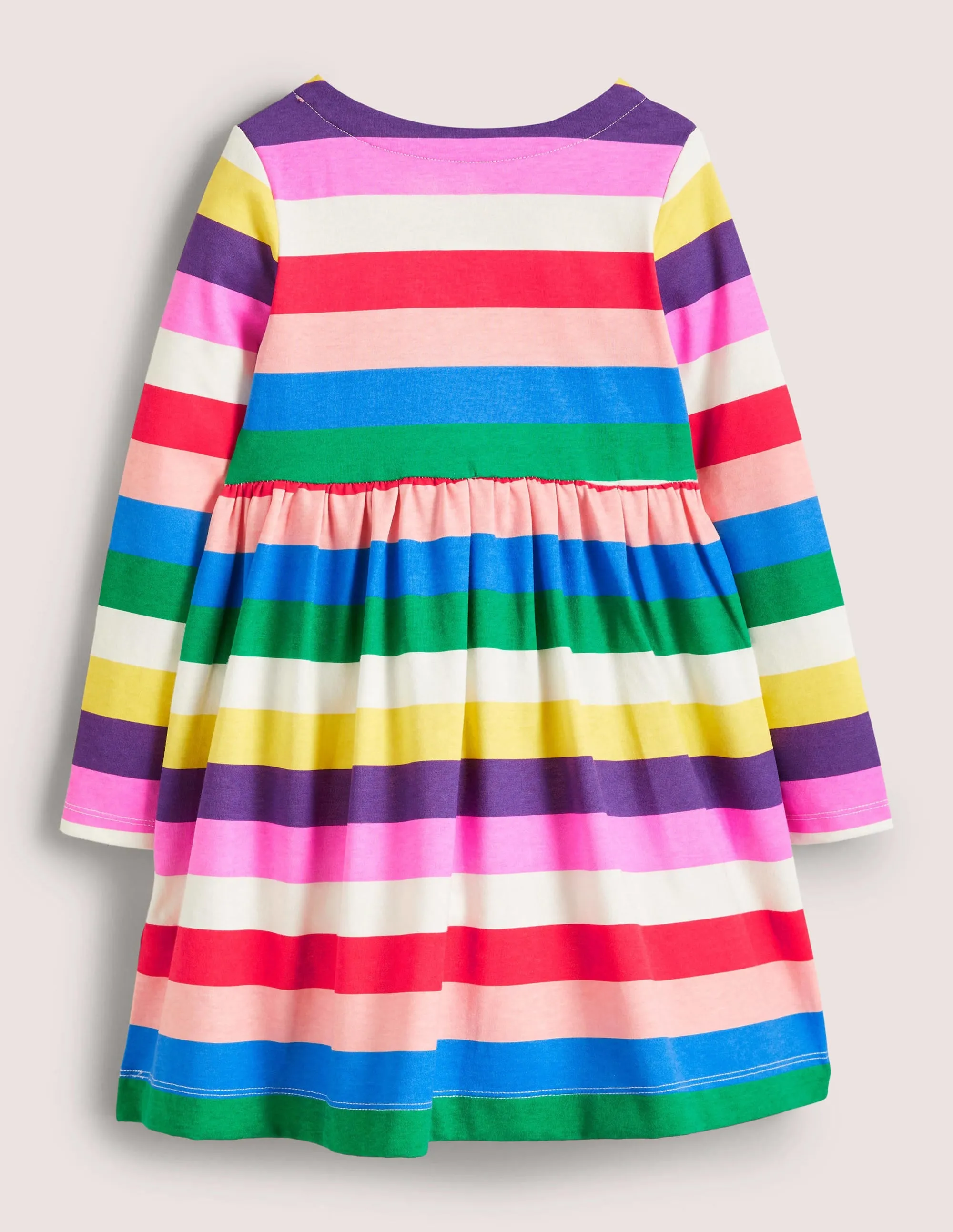 Long Sleeve Fun Jersey Dress-Multi Rainbow Stripe