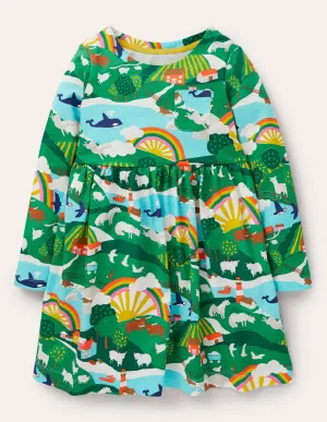Long Sleeve Fun Jersey Dress-Multi Shetland Sunrise