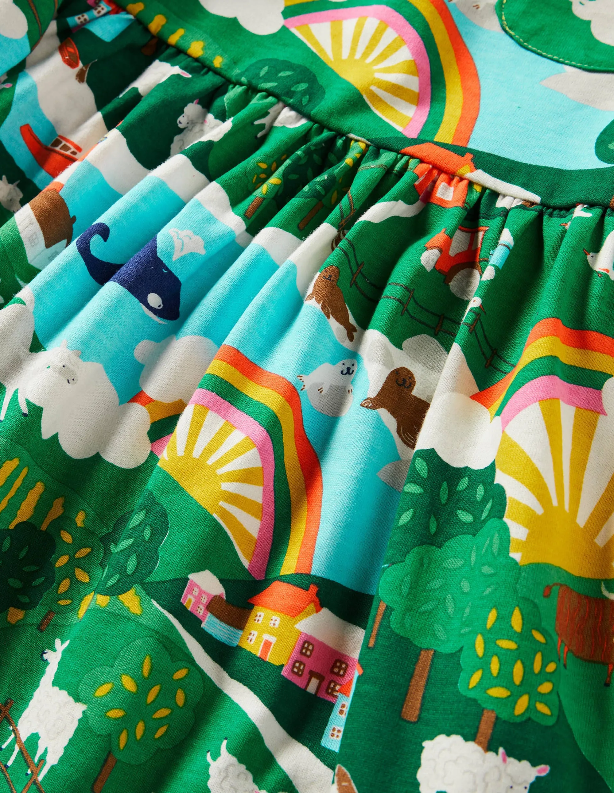 Long Sleeve Fun Jersey Dress-Multi Shetland Sunrise