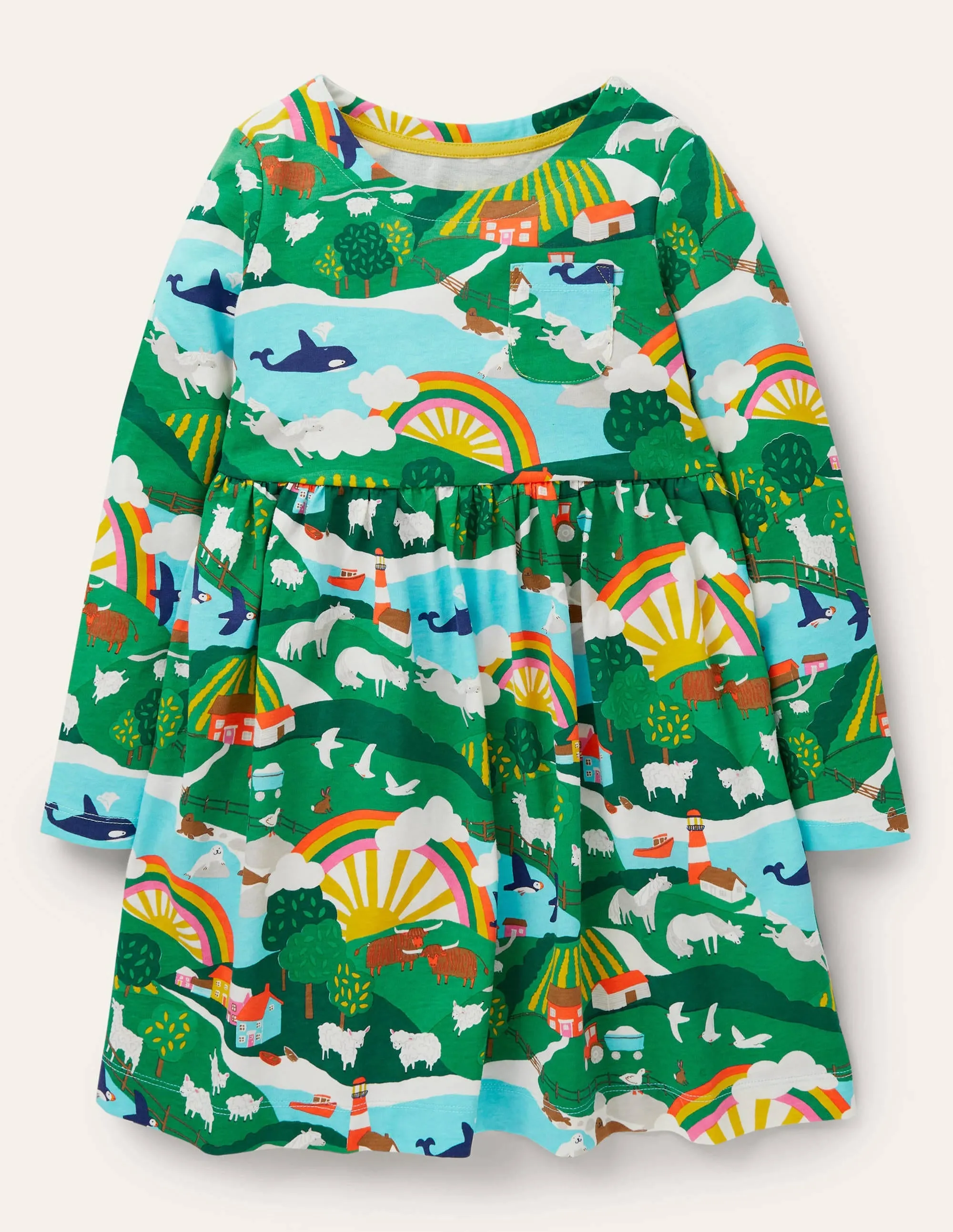 Long Sleeve Fun Jersey Dress-Multi Shetland Sunrise