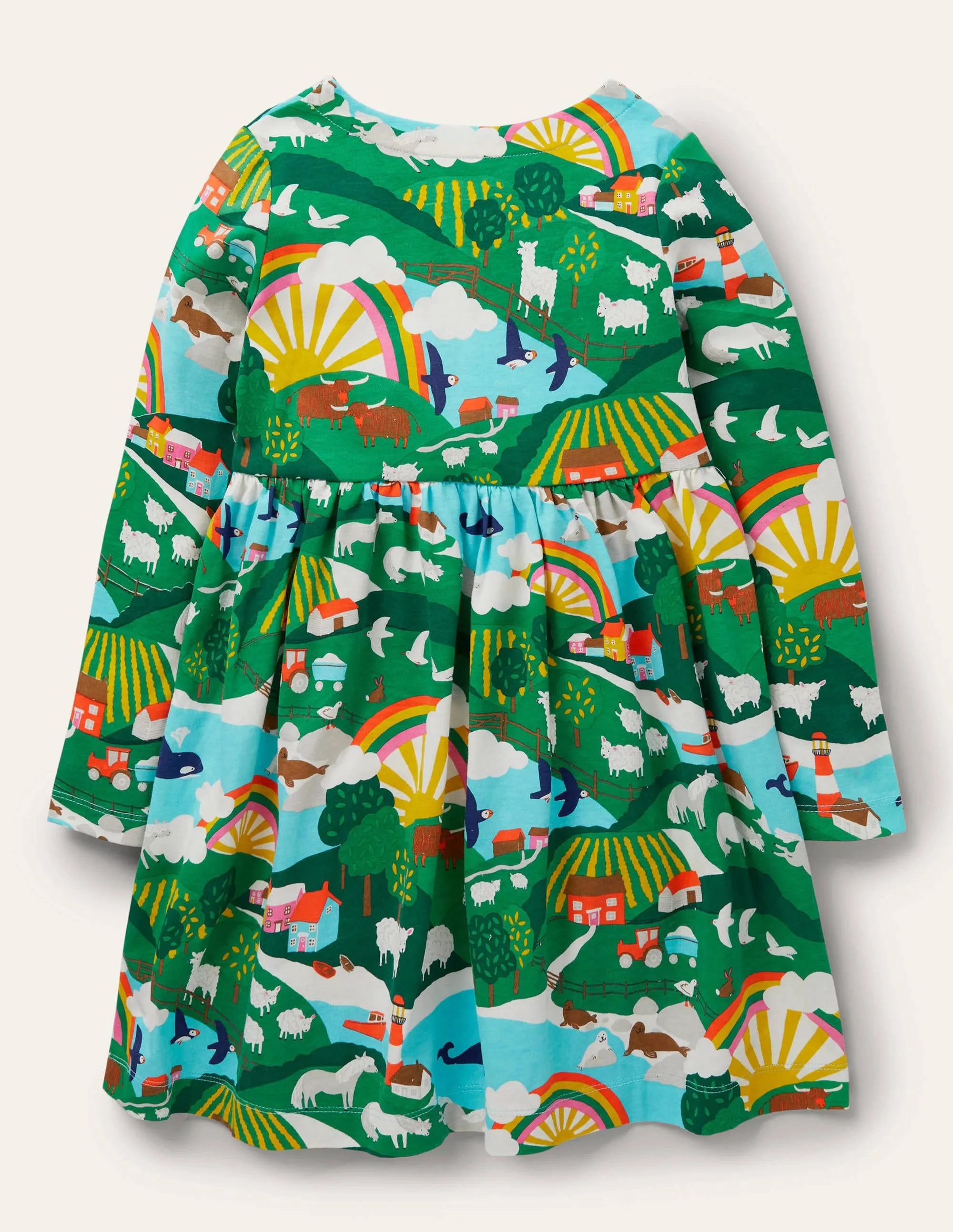 Long Sleeve Fun Jersey Dress-Multi Shetland Sunrise