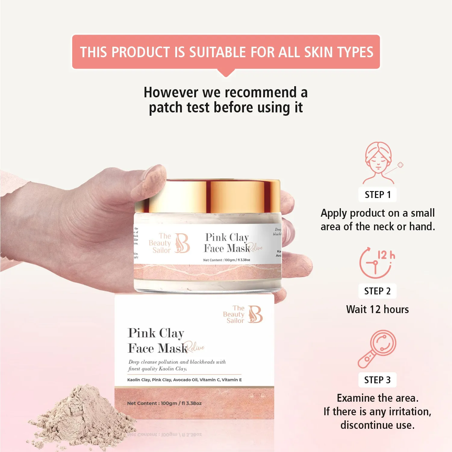 Pink Clay Face Mask | Kaolin Clay For Anti-Aging Bright Skin - 100gm