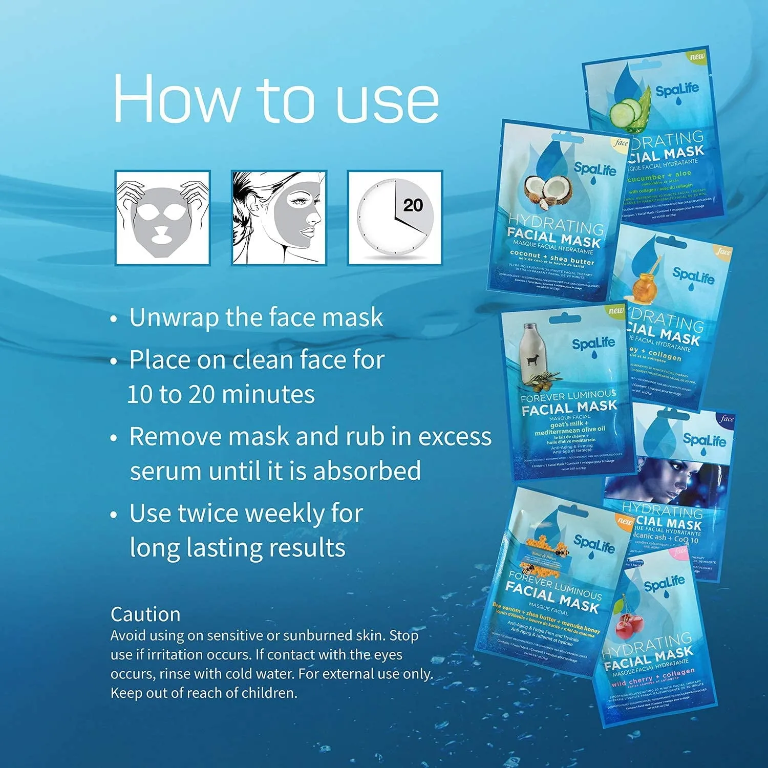 SpaLife Hydrating, Purifying, Anti-Aging, Detoxifying and Soothing Korean Facial Masks with Cucumber and Aloe, 10 Pack