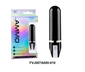 The Ammo 3.5" Glossy Rechargeable Vibrator 10 Rhythms Black