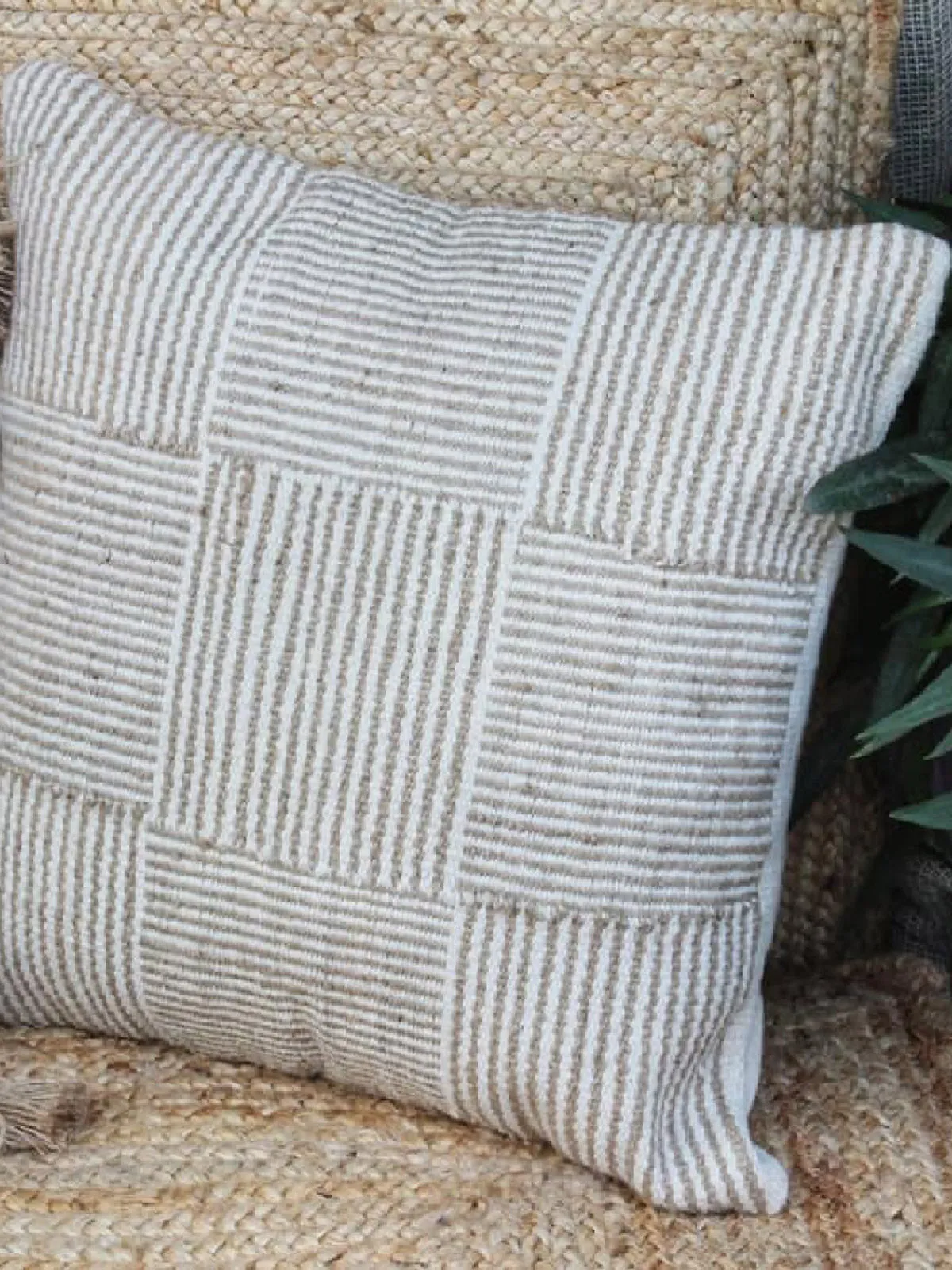 Undisturbed Woven Patch Cushion Cover White And Natural